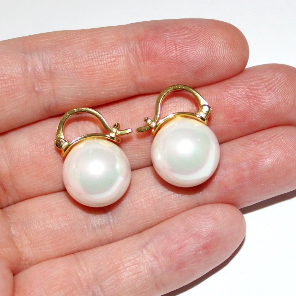Sterling Silver Gold Tone Faux Pearl Earrings - Picture 4 of 4